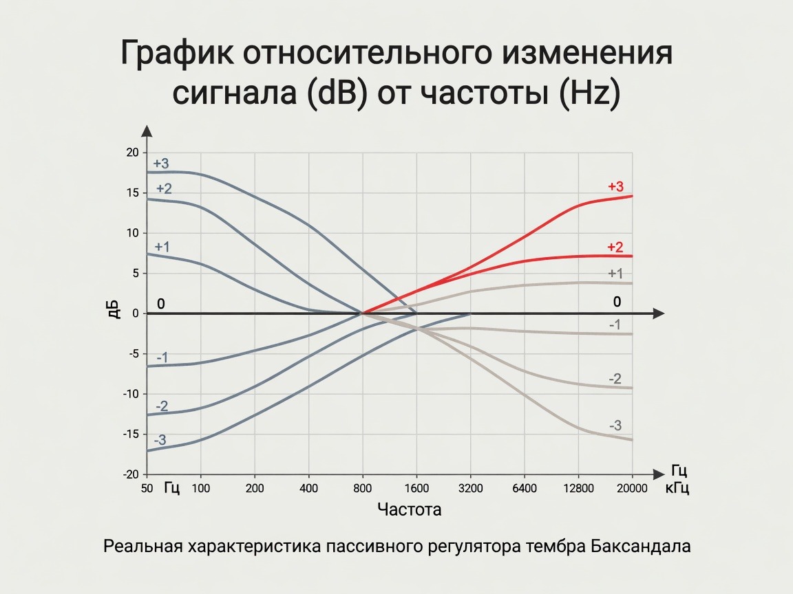 Реальная характеристика пассивного регулятора тембра Баксандала
