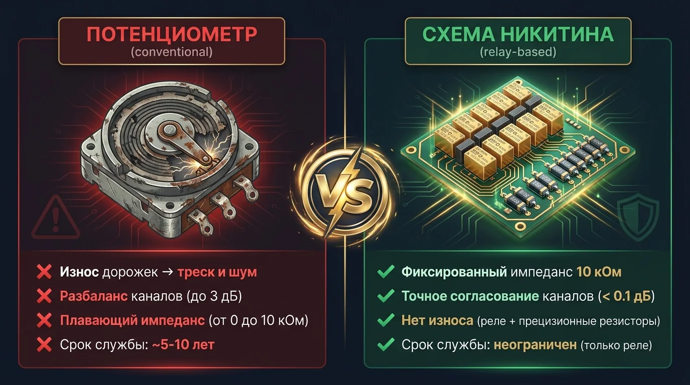 Сравнение схемы Никитина и потенциометра